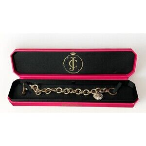Vintage Juicy Couture Pave Gold Tone Puff Heart Starter Icon Bracelet W/box
